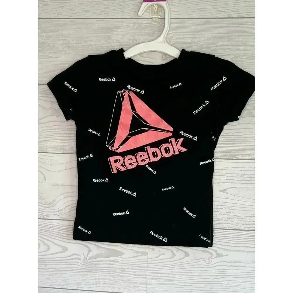 Reebok black short sleeve T shirt pink graphic logo Size 3T